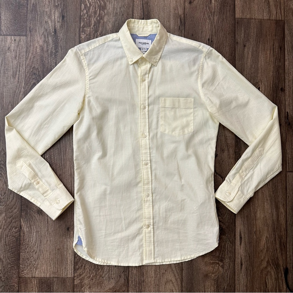 Pull & Bear Oxford Shirt 100% Cotton Button Down Shirt Men’s Sz XS Yellow White